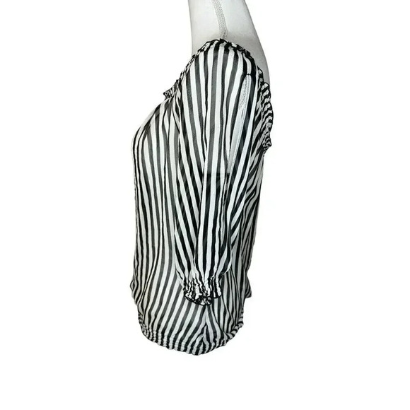 WHBM Women’s Small Black & Cream Semi-Sheer Striped Banded Bottom Top - Picture 2 of 6